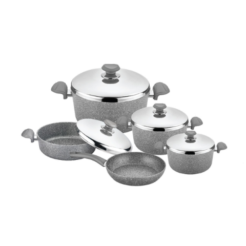 OMS Cookstone Granite 2.8mm Cookware Set Of 9 Pcs with Stainless Steel Lids 