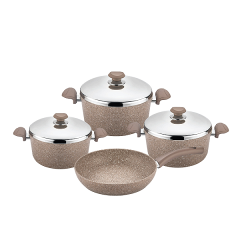 OMS Granite Cookstone Cookware Set Of 7 with Stainless Steel Lids