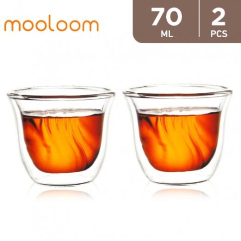 MOOLOOM Hand Made Glass Double Wall Coffee Cups 70ML - 2Pcs