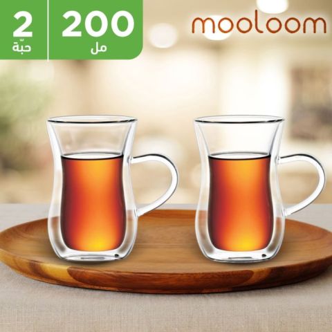 MOOLOOM (Hand Made) Glass Double Wall Tea Cup 200 ML - 2 Pcs
