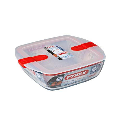 طبق بايركس مربع بغطاء، سعة 0.35 لتر (14×12×4 سم) - 2.2 لتر - كرتون مفتوح