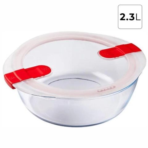 طبق بايركس دائري بغطاء، سعة 0.35 لتر (14×12×5 سم) - 2.3 لتر - كرتون مفتوح