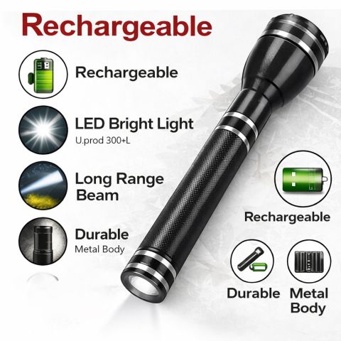 DC-190 PRO Premium Rechargeable LED Flashlight 5W 2000mAh Battery