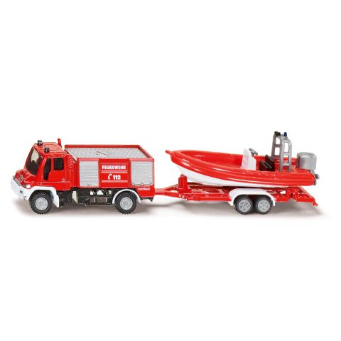 SIKU DIE CAST UNIMOG FIRE ENGINE WITH BOAT 