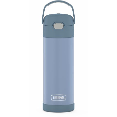 Thermos Stainless Steel Vacuum Insulated Hydration Bottle With Spout 470ml Denim Blue cold for up to 12 hours.