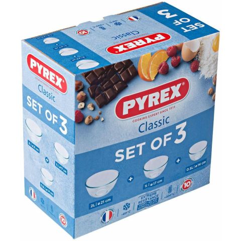 Pyrex Set Of 3 Bowls 0.5+1+2 Ltr