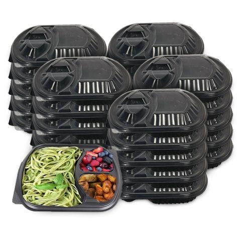 3-Compartment Disposable Plastic Food Container Box - 1000ml - 23.5 x 21 x 5.5 cm