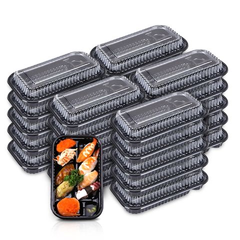 4-Compartment Plastic Disposable Food Container with Lid - 23 x 13 x 5.5 cm