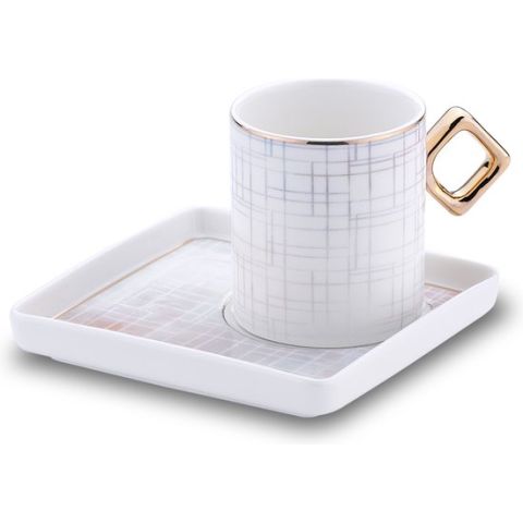 Korkmaz Eva Coffee Cups with Saucers Set of 4 Pieces 