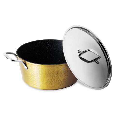 Berlinger Haus Hammered Casserole With Stainless Steel Lid And Handles Gold Color