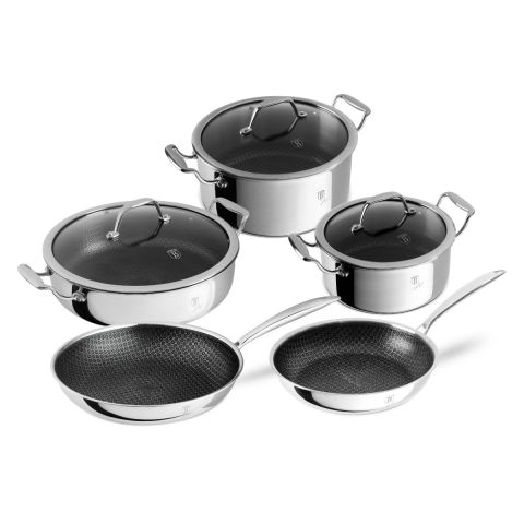 BERLINGER HAUS ETERNAL 8 PCS COOKING SET CASSEROLE WITH GLASS LID 28+24+20 CM +FRYPAN 28 +24 CM