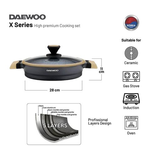 Daewoo 28 cm Shallow Granite Casserole with Lid 