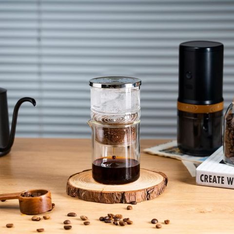 iCafilas Portable Cold Brew Coffee Maker 300ml Borosilicate Glass Dripper with Stainless Steel Filter