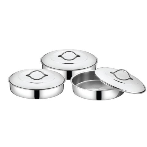 OMS Gastro S.S Oven Tray Set of 3 Pcs With Lid (28, 32, 36 cm) 