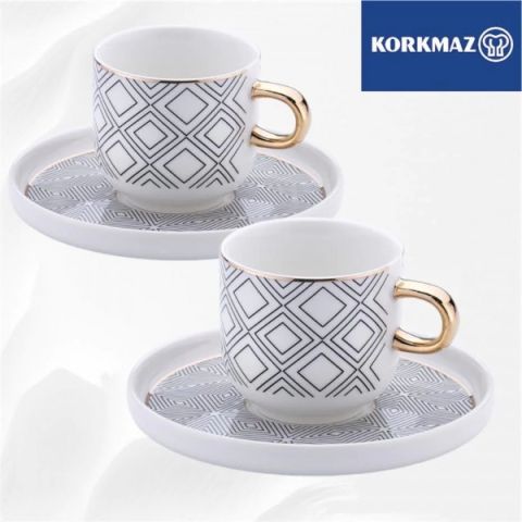 Korkmaz Lidya Coffee Cups with Saucers Set of 4 Pieces 