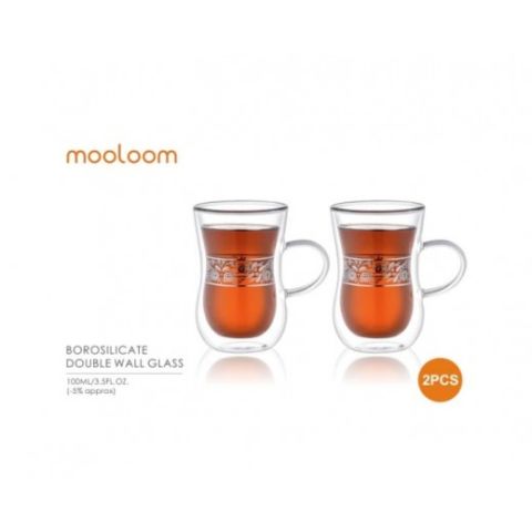 MOOLOOM Hand Made (BOROSILICATE) Glass double Wall Cup 100 ML 2 Pcs