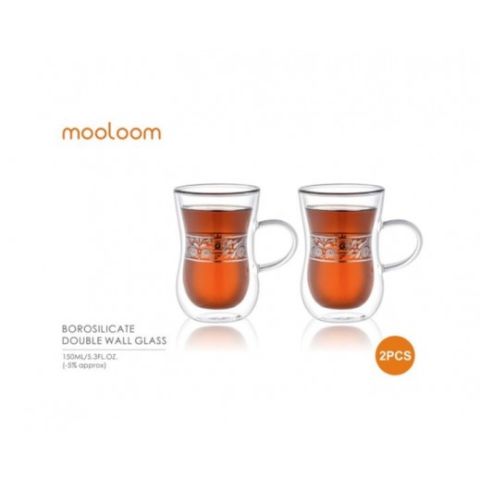MOOLOOM Hand Made BOROSILICATE Glass Double Wall Tea Cup 150 ML - 2 Pcs