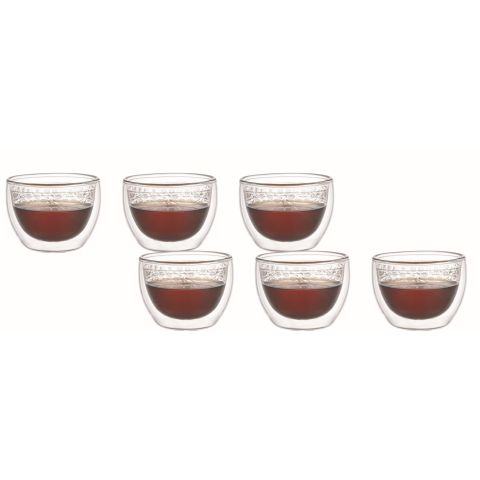 ARAMORO 6 PCS SET 70 ML BOROSILICATE DOUBLE WALL CAWA CUP WITH GOLD DECAL