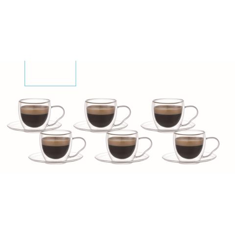 ARAMORO 12 PCS SET 90ML BOROSILICATE DOUBLE WALL GLASS 6 CUP AND 6 SAUCER 