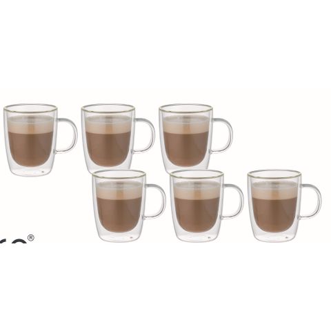 ARAMORO 6 PCS SET 360 ML BOROSILICATE DOUBLE WALL GLASS MUG 