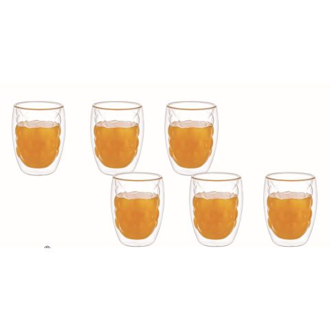 ARAMORO 6 PCS SET 350 ML BOROSILICATE DOUBLE WALL GLASS TUMBLER 