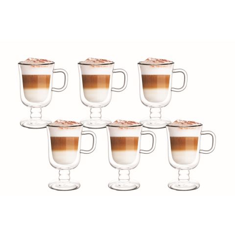 ARAMORO 6 PCS SET 260ML BOROSILICATE DOUBLE WALL GLASS TUMBLER WITH BASE 