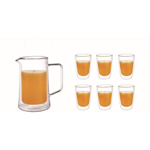ARAMORO 1000ML DOUBLE WALL CARAFE AND 300ML DOUBLE WALL GLASS TUMBLER 6 PCS 6901111237160