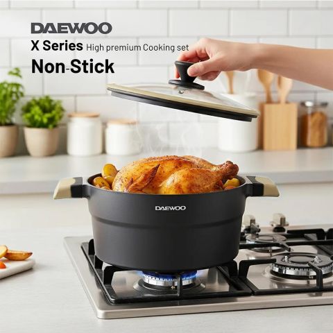 Daewoo Granite Casserole Pot with Lid Black & Brown 