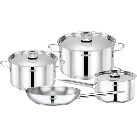PRADEEP 7 PCS TRIPLY COOKING SET WITH DESIGN LID (POTS 16 ×8.5 + 20 × 11 + 24 × 13) + FRY PAN 24 X 5 CM