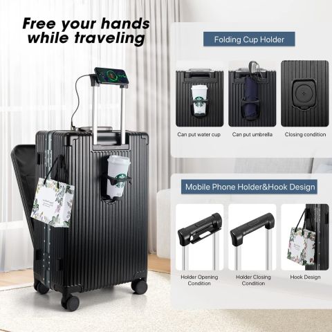Smart Multifunction Travel Luggage with USB & Type-C Charging Port 20”