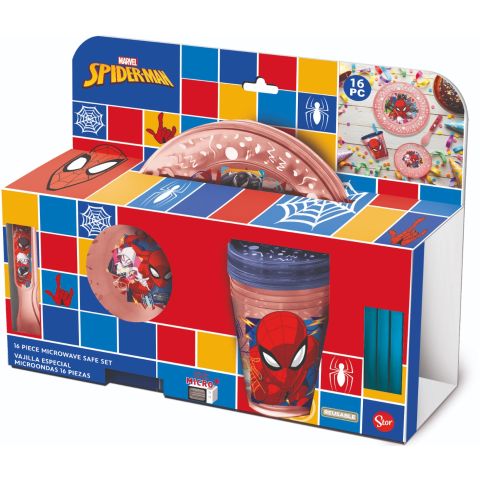 STOR Spiderman Party Set 16 PCS Plates Bowl Tumblers Spoons