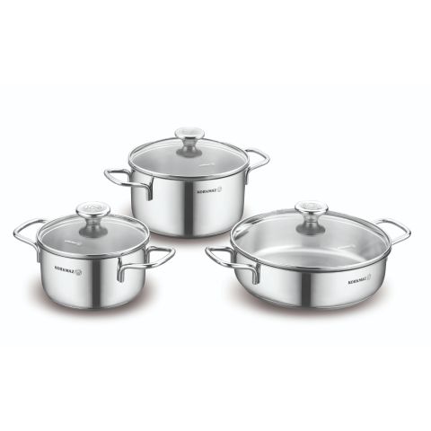 KORKMAZ COOKWARE 6 PC SET ALIA (16X9 CM /1.8 LT + 20X11 CM / 3.5 LT +24X6.5 CM /3.0 LT)