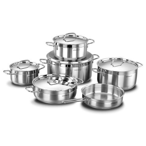 KORKMAZ XL SETS ALFA XL COOKWARE SET (11 PCS) (18X10 CM / 2.5 LT + 22X12 CM / 4.0 LT + 26X8 CM / 4.2 LT + 26X13 CM / 6.8 LT + 30X15 CM / 11.0 LT + 24X6 CM / 2.7 LT)