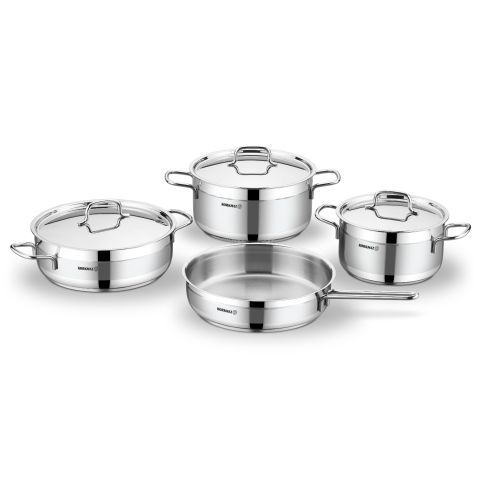 KORKMAZ ALFARON COOKWARE 7 PCS SET POTS WITH S/S LIDS 20 + 24 CM + 26 CM LOW CASSEROLE + 26 CM FRYPAN