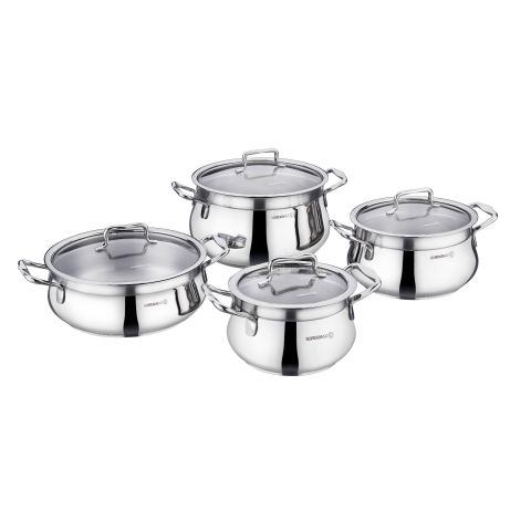 KORKMAZ ESTIMA COOKWARE SET (8 PCS) 16x10 cm / 2,3 Lt+ 20x11,5 cm / 4,0 Lt + 24x14,5 cm / 7,0 Lt+ 24x9,5 cm / 4,5 Lt