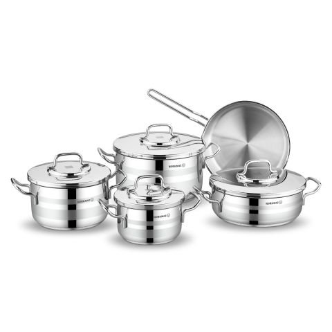 KORKMAZ COOKWARE 9 PC SET (INOX) ASTRA 2 COOKWARE SET (9 PCS) 16X9 CM / 1.8 LT 20X11.5 CM / 3.5 LT 24X13 CM / 5.75 LT 24X8 CM / 3.5 LT 24X6 CM / 2.7 LT