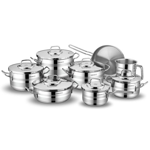 KORKMAZ ASTRA 2 COOKWARE SETS ASTRON COOKWARE SET (14 PCS) (14X14 CM / 2.0 LT + 16X9 CM / 1.8 LT + 18X10.5 CM / 2.6 LT + 22X12 CM / 4.35 LT + 26X14 CM / 7.25 LT + 30X18 CM / 12.5 LT + 26X8.5 CM / 4.5 LT + 24X6 CM / 2.7 LT)