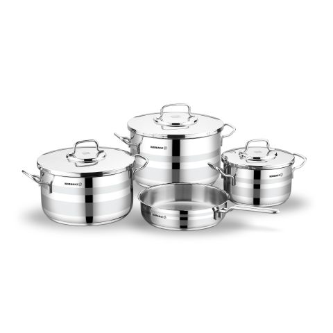 KORKMAZ ASTRA 2 COOKWARE SETS ASTRON COOKWARE SET (7 PCS) (20X11.5 CM / 3.3 LT + 26X14 CM / 7.25 LT + 28X16 CM / 9.5 LT + 24X6 CM / 2.7 LT)