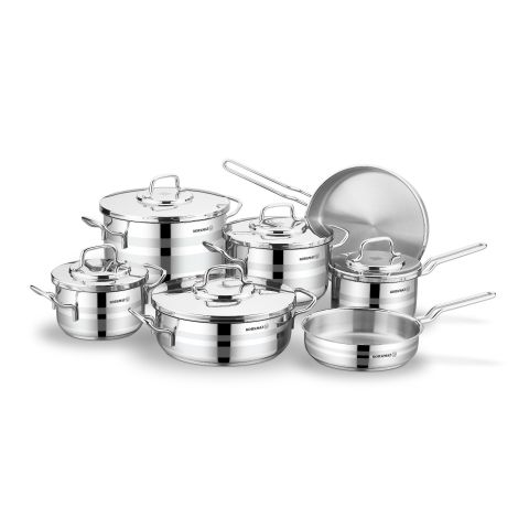 كوركماز طقم أواني طهي أسترا 2 أسترون (12 قطعة) (16×9 سم / 1.8 لتر + 20×11.5 سم / 3.3 لتر + 24×13 سم / 5.75 لتر + 24×8 سم / 3.5 لتر + 16×9 سم / 1.8 لتر + 20×5 سم / 1.5 لتر + 24×6 سم / 2.7 لتر)