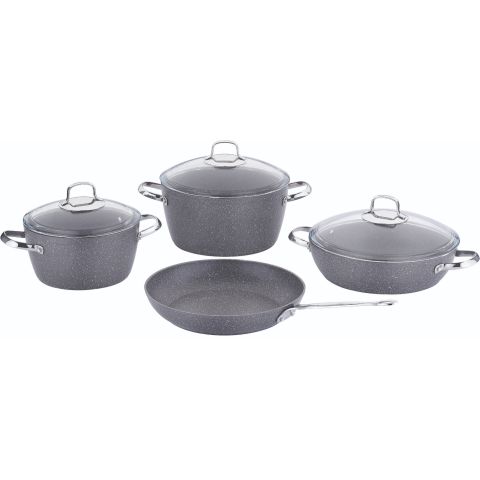 KORKMAZ COOKWARE 7 PC SET (GRANITE) NEA COOKWARE SET (7 PCS) (20X9.8 CM / 3.0 LT + 24X11.7 CM / 4.6 LT + 26X6.3 CM / 3.0 LT + 26X4.4 CM / 2.0 LT)