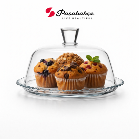 PASABAHCE PETITE PATISSERIE SERVICE PLATE WITH DOME 1 PC SET 24 CM