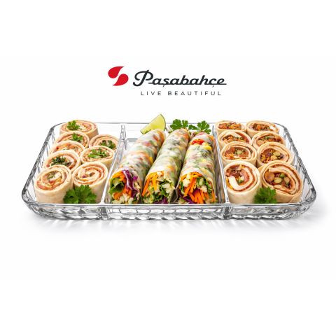 PASABAHCE ELEGANT DIVIDED RECTANGULAR PLATE 1 PC SET 27.6 CM