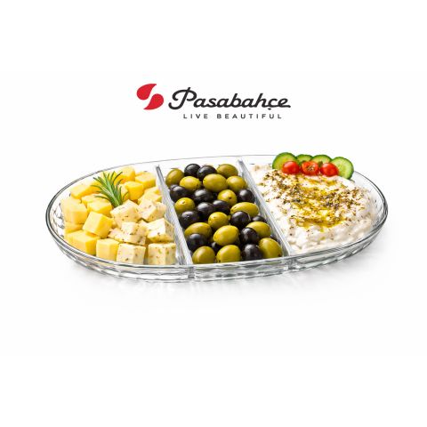 PASABAHCE ELEGANT DIVIDED OVAL PLATE 1 PC SET 27.8 CM