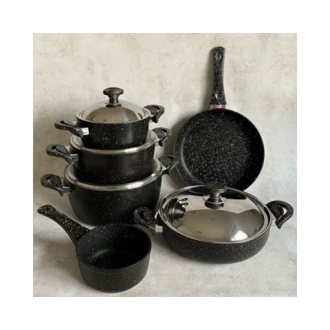 Saflon Set of 10 Pc with 20+24+28CM Pots + 28CM Shallow Pot+28CM Frypan+16CM Saucepan