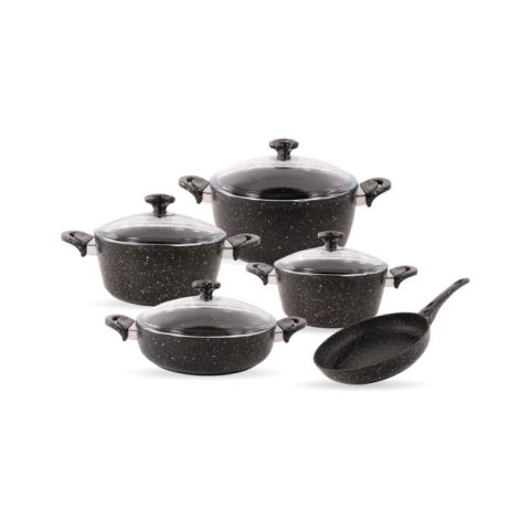 Saflon Set of 9 Pc 20+24+28CM Pots+28CM Shallow Pot+28CM Frypan with Glass Lid