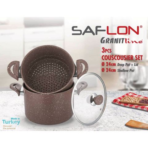 Saflon Granite Couscousier 3 Pcs Set 24 cm