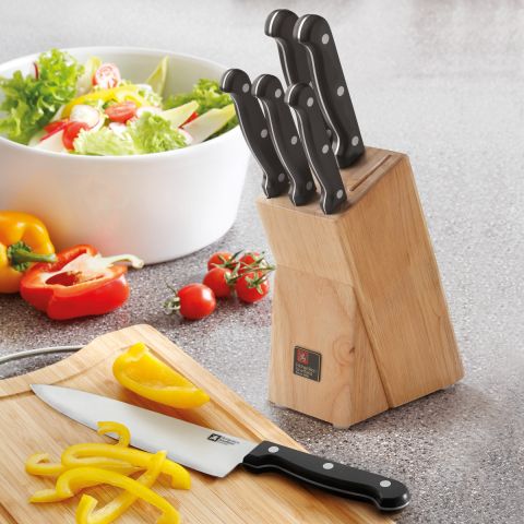 Amefa Artisan 6 pcs Knife Set with Natural Wood Block 