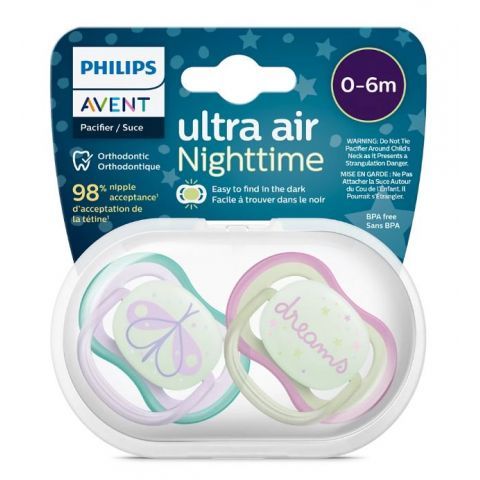 PHILIPS AVENT ULTRA AIR SOOTHER NIGHTTIME 0-6M GIRL X2
