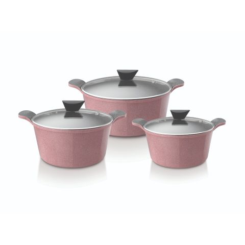 NEOFLAM VENN 6 PCS MARBLE CASSEROLE SET (24+26+28CM) - PINK MARBLE COLOR