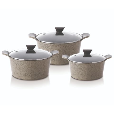 NEOFLAM VENN 6 PCS MARBLE CASSEROLE SET (24+26+28CM) - WARM BEIGE MARBLE COLOR